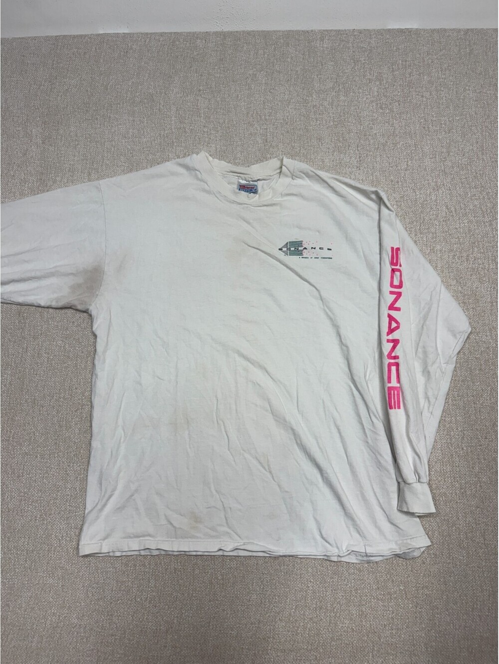 Vintage Hanes Beefy-T Mens XL White Sonance Architectural Audio Long Sleeve Shir